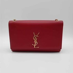 Saint Laurent Red Leather Shoulder Bag with Gold YSL Logo